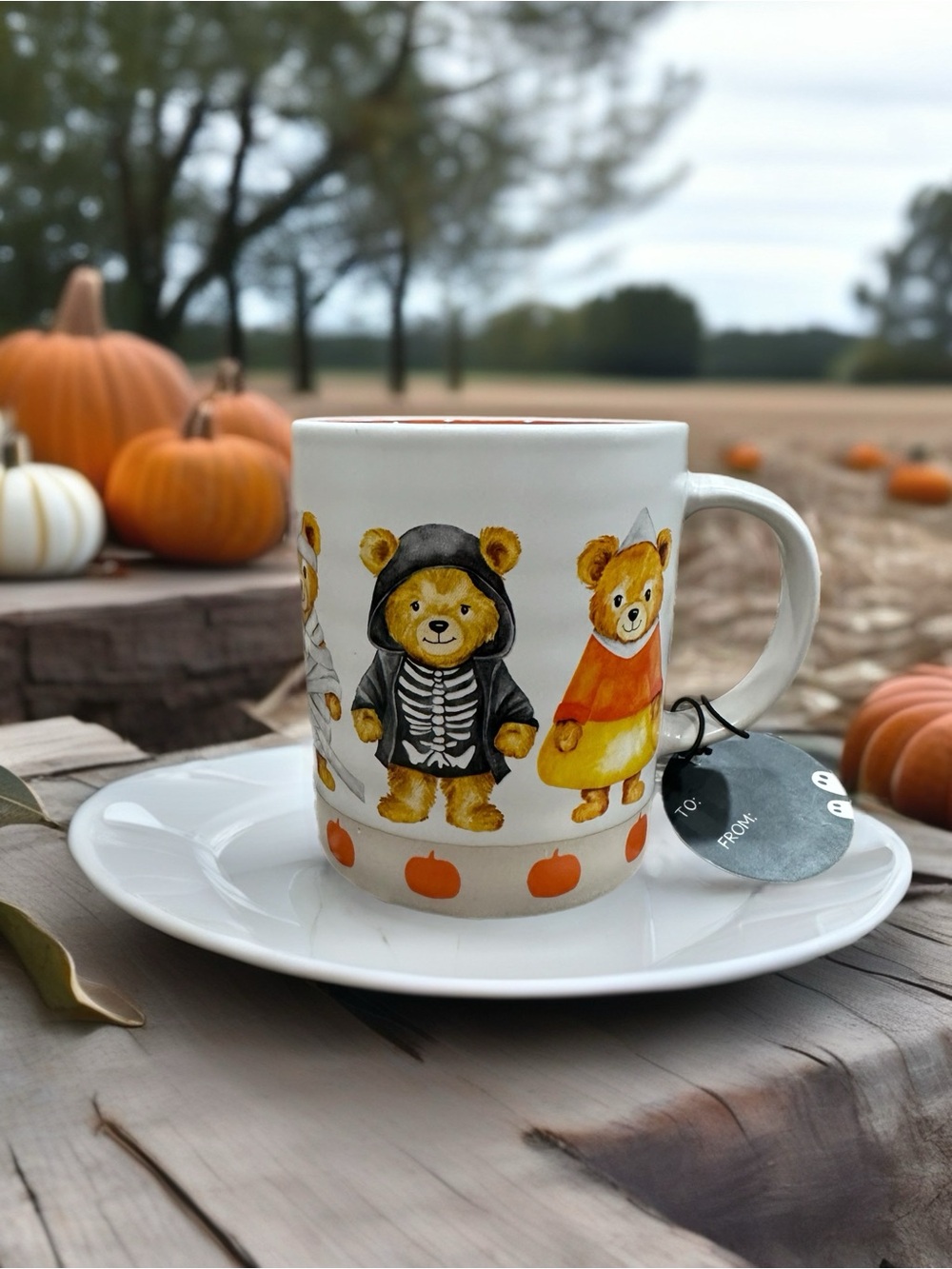 Cute Halloween Bear Ceramic Mug - Orange Pumpkin Design